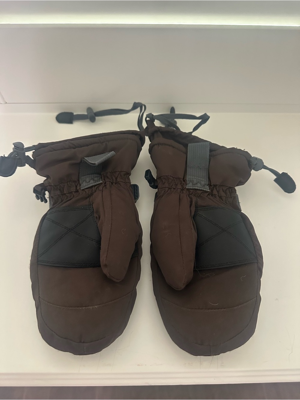 Kids Brown Insulated Winter Mittens with Grip Patch